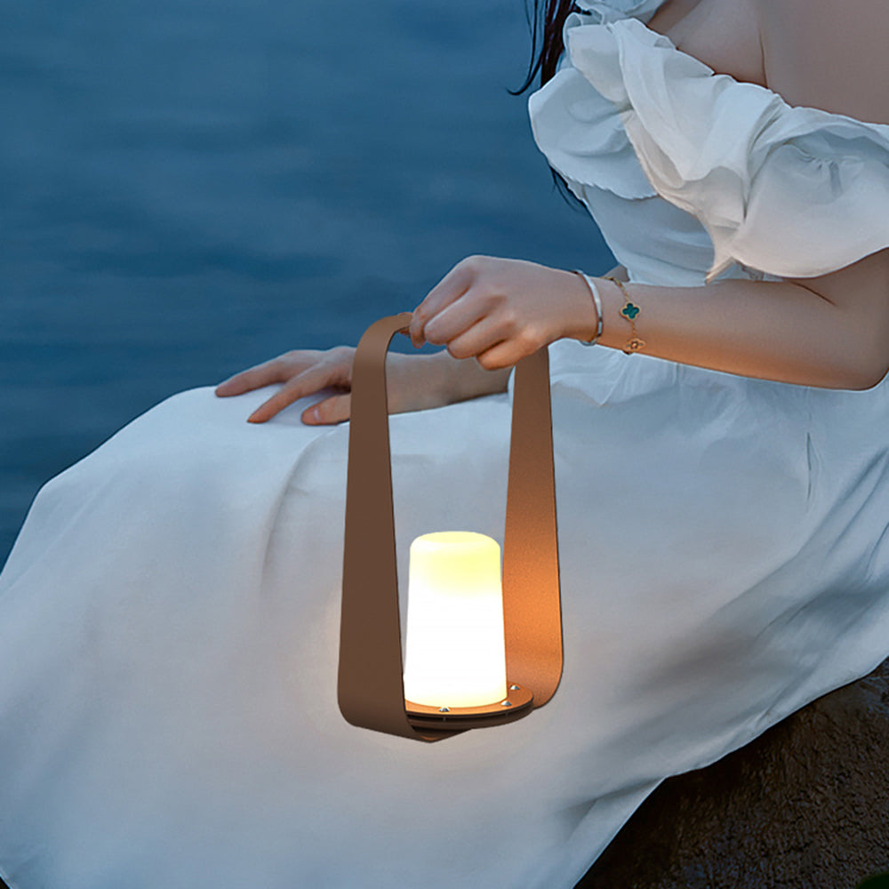 Lampe nomade à anse arquée et diffuseur cylindrique blanc — Quiétine