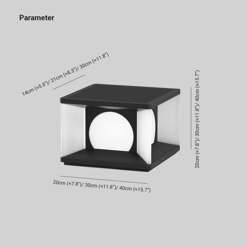 Borne cubique à hublot lumineux rond en métal noir — Sansonnet