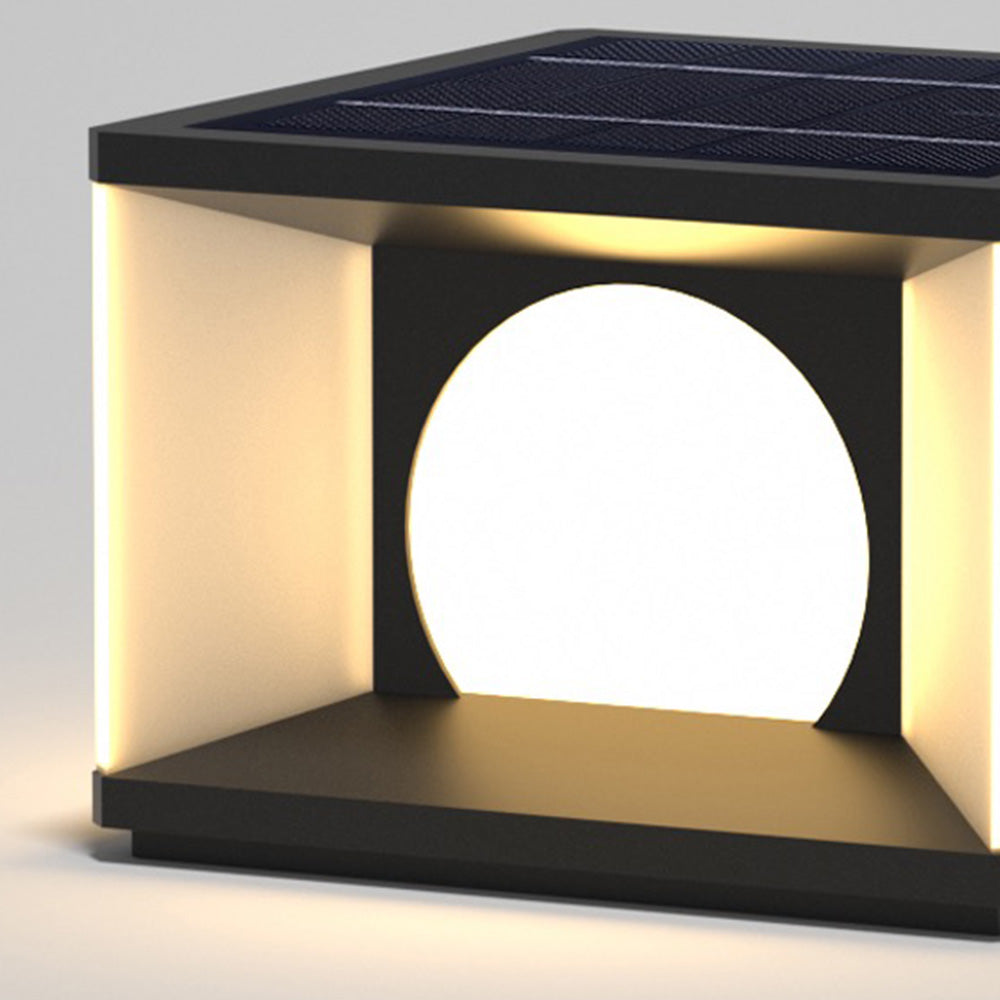 Borne cubique à hublot lumineux rond en métal noir — Sansonnet