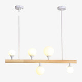 Lustre scandinave LED allongé en bois et boules en verre