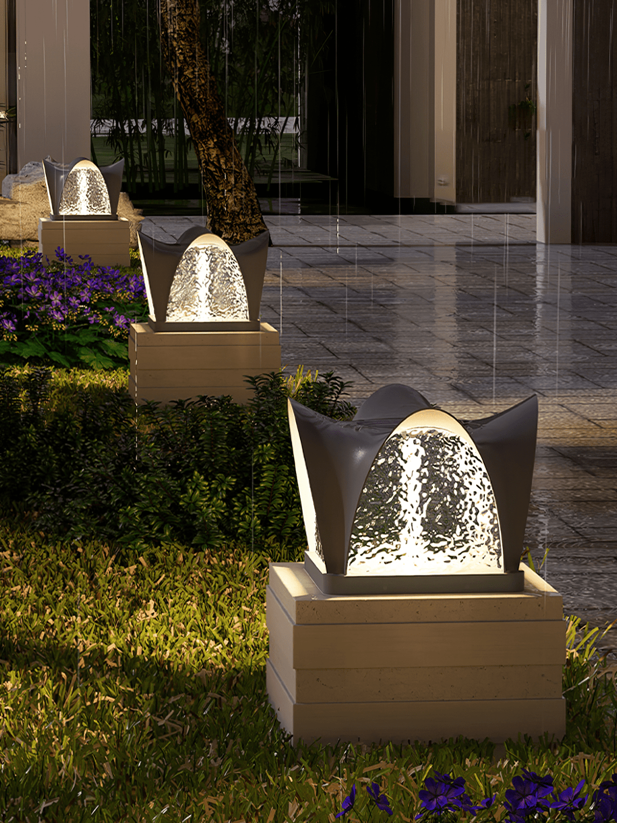 Borne solaire d’extérieur à facettes noires et panneaux diffusants — Vairon