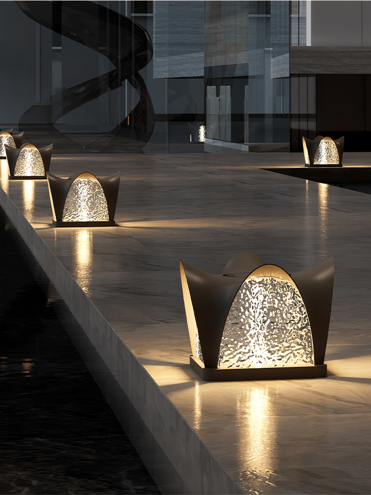 Borne solaire d’extérieur à facettes noires et panneaux diffusants — Vairon