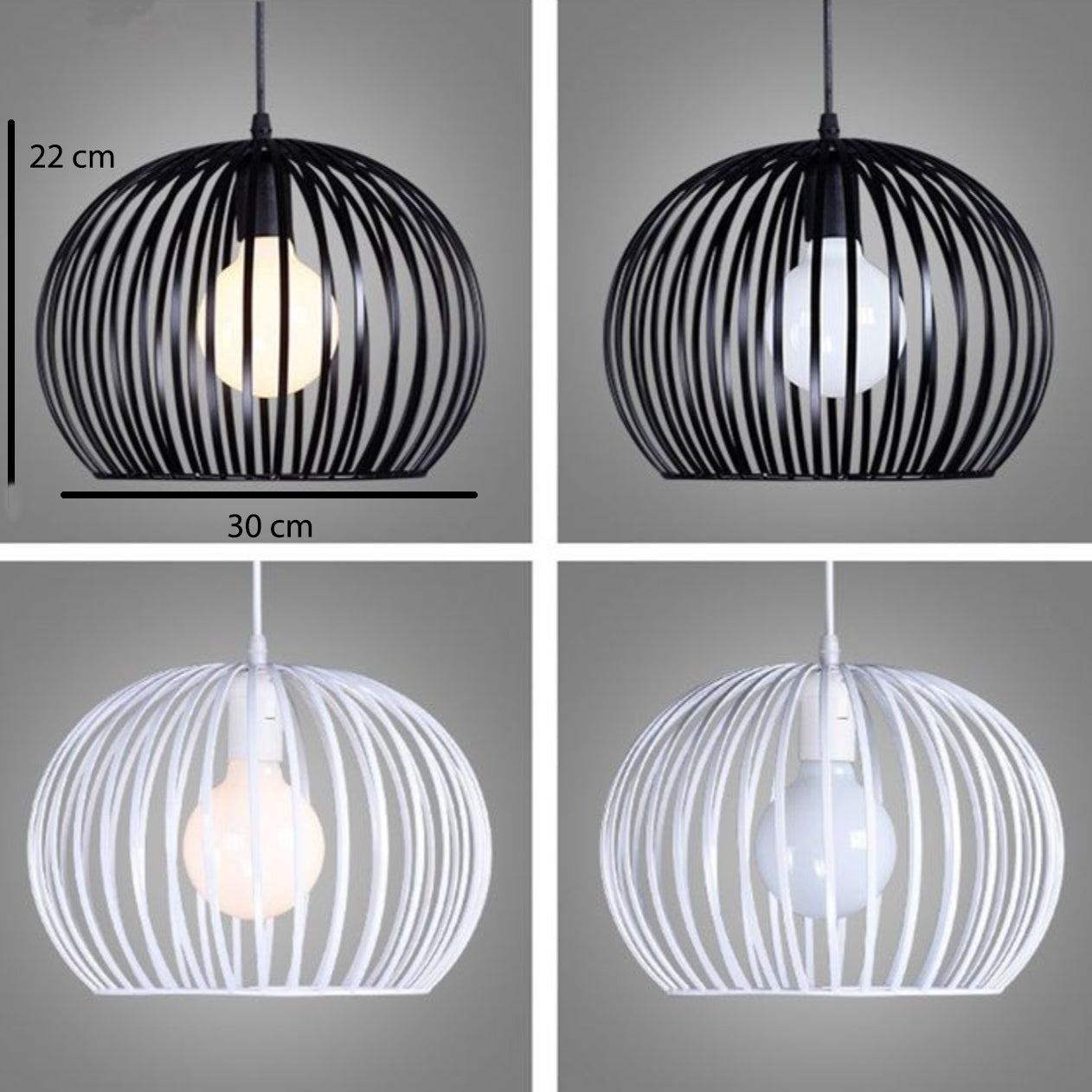 Suspension en cage ronde vintage (noir ou blanc)