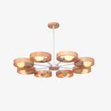 Lustre moderne à LED avec disque en bois style Japan