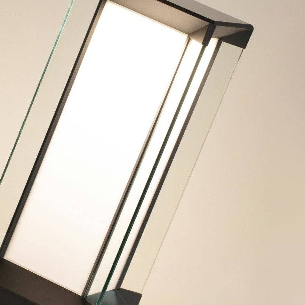 Borne rectangulaire en métal noir et verre blanc opalin — Pervenche