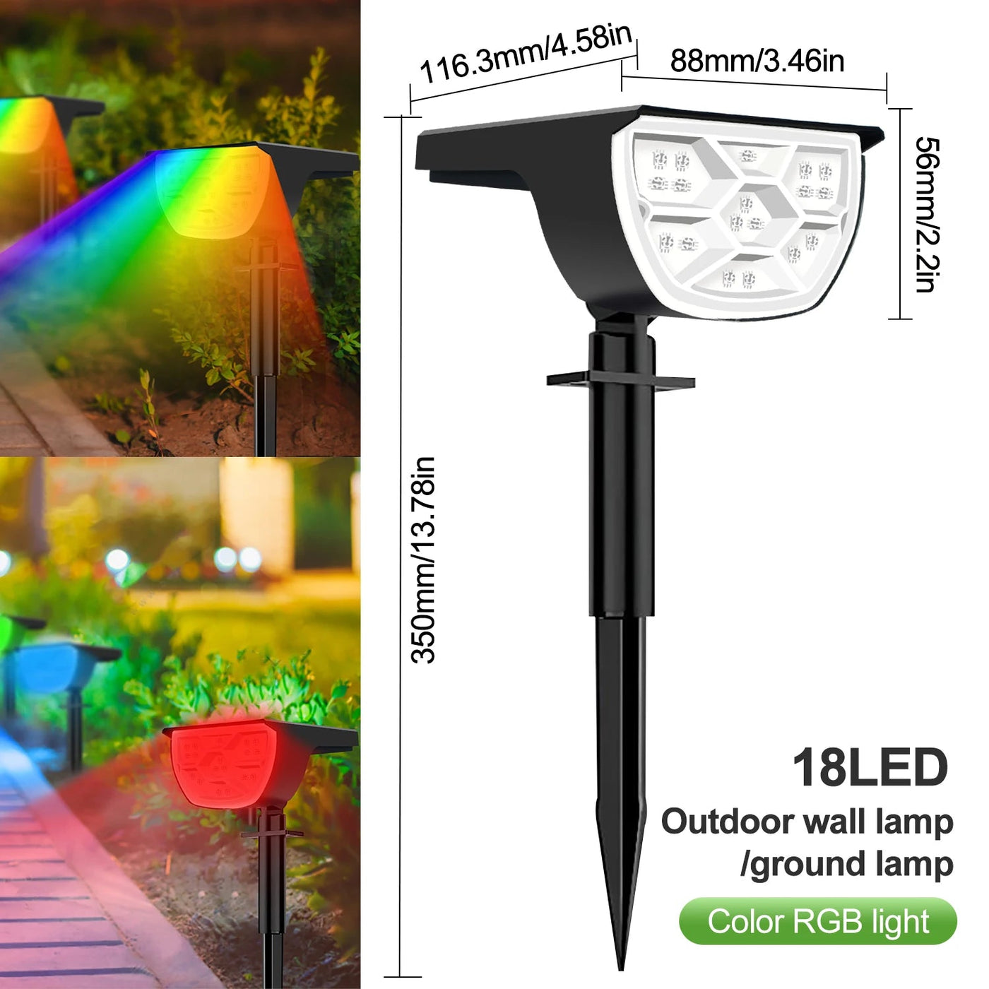 20/18LEDs RVB Lumière Solaire Extérieur Paysage Projecteurs Changement de Couleur 2 En 1 Sans Fil Étanche Lampe Murale Solaire Patio Jardin