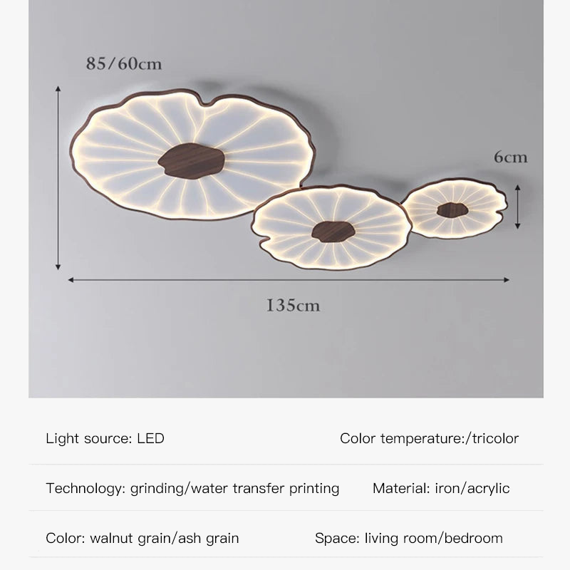 plafonnier moderne à grain de bois pour salon chambre à coucher étude crèche pour enfants conception de feuille de lotus lustre à LED en métal