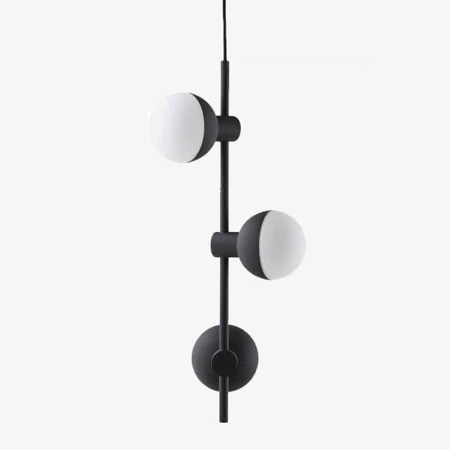 Suspension moderne à LED en métal noir avec trois boules en verre Chandelier