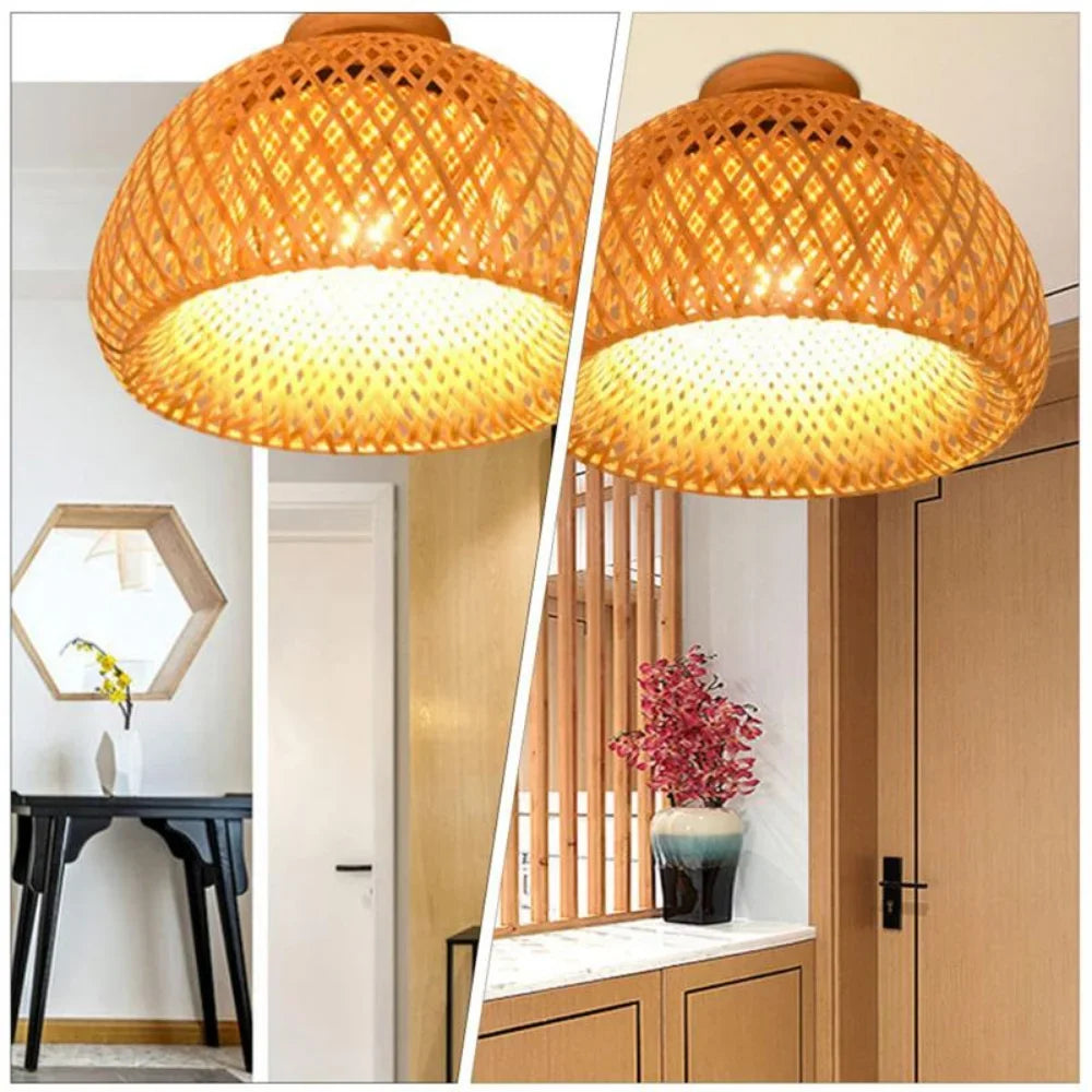 30 rotin osier plafonnier suspension abat-jour maison chambre décor Lustre bambou bois Art suspendu Lustre Luminaire