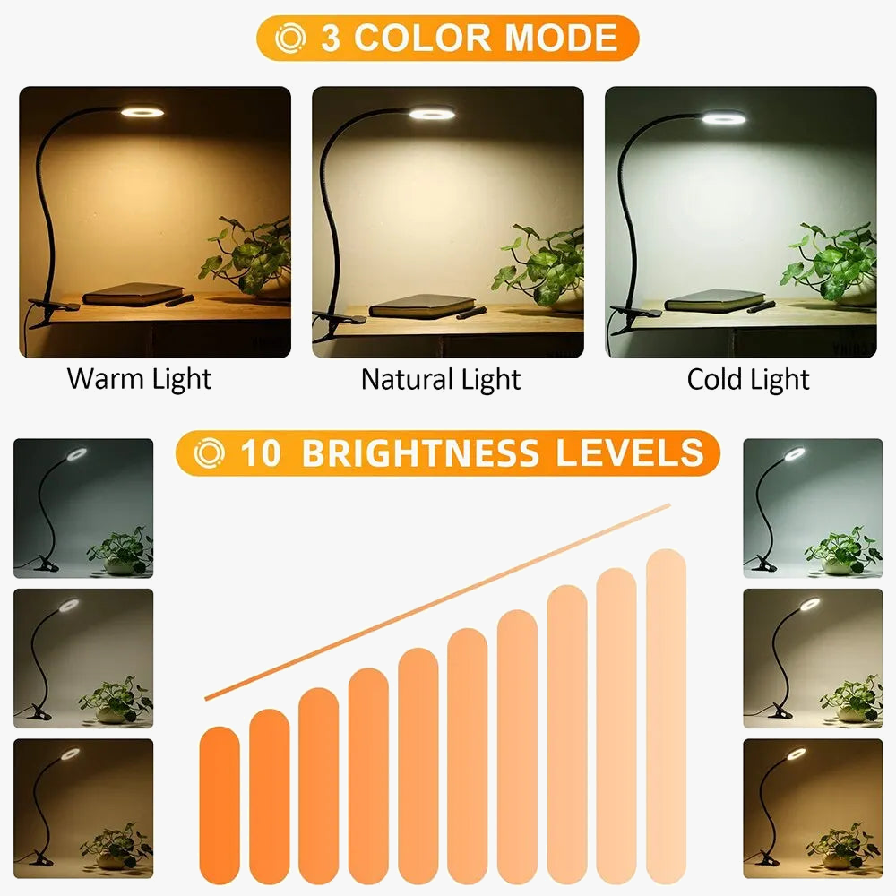 48 LED lampe de bureau pince USB livre lumière chevet 360 ° Flexible Protection des yeux col de cygne lampe de lecture luminosité réglable 3 niveaux