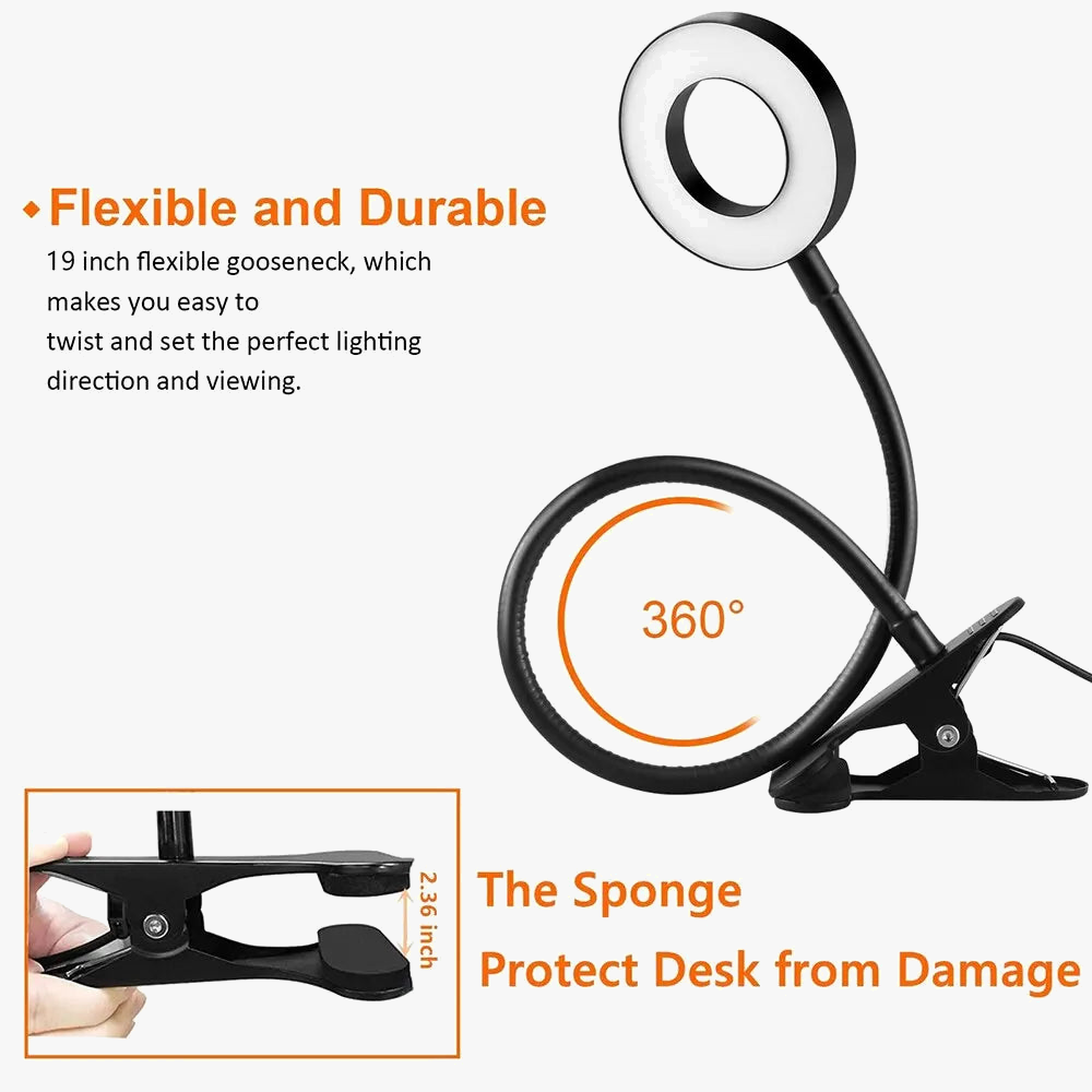 48 LED lampe de bureau pince USB livre lumière chevet 360 ° Flexible Protection des yeux col de cygne lampe de lecture luminosité réglable 3 niveaux