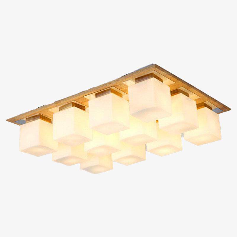 Plafonnier en bois avec plusieurs lampes LED