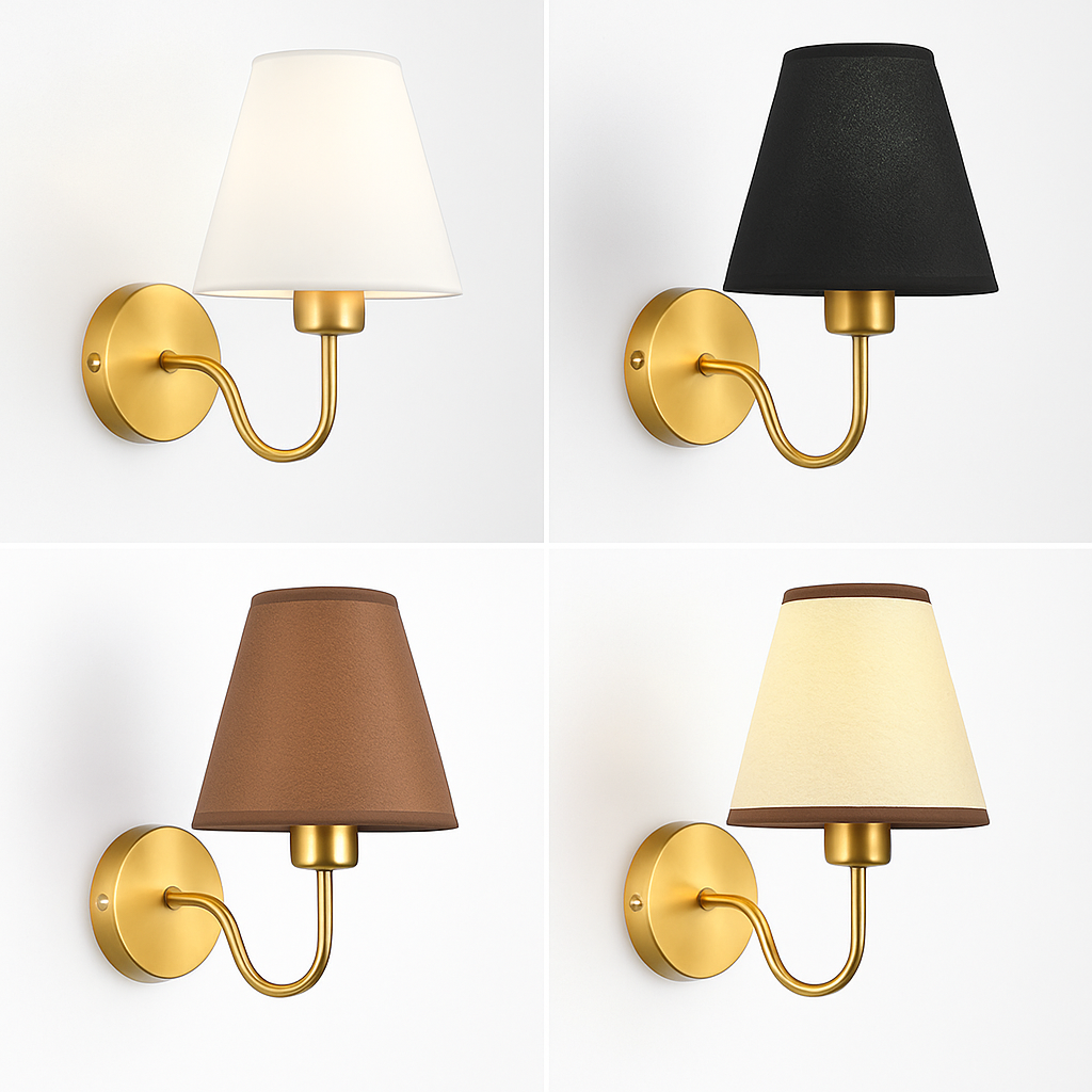 5/12W American Fabric Wall Lamp Modern Gold LED E27 Bulb Cloth Lampshade Wall Light for Hotel Bedroom Bedside Decoration Sconces
