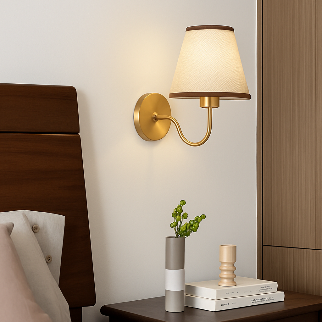 5/12W American Fabric Wall Lamp Modern Gold LED E27 Bulb Cloth Lampshade Wall Light for Hotel Bedroom Bedside Decoration Sconces
