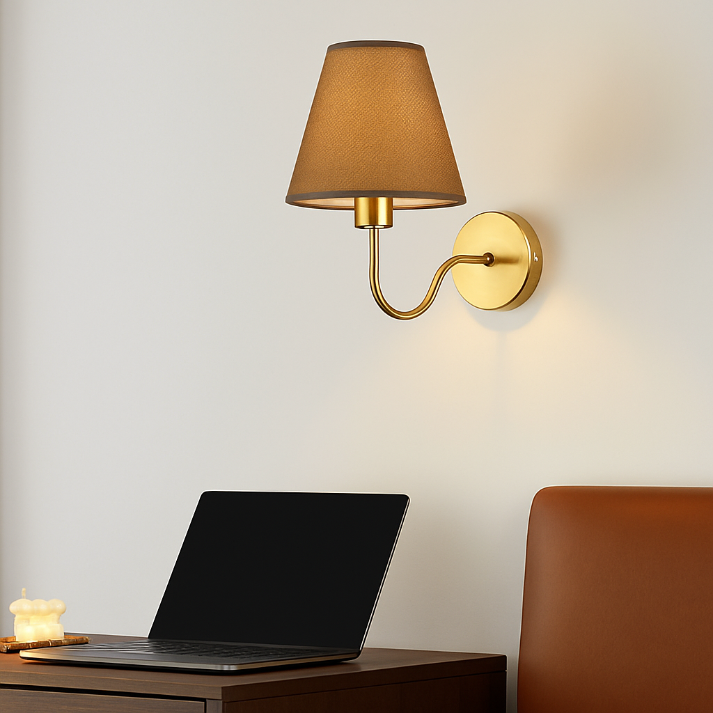 5/12W American Fabric Wall Lamp Modern Gold LED E27 Bulb Cloth Lampshade Wall Light for Hotel Bedroom Bedside Decoration Sconces