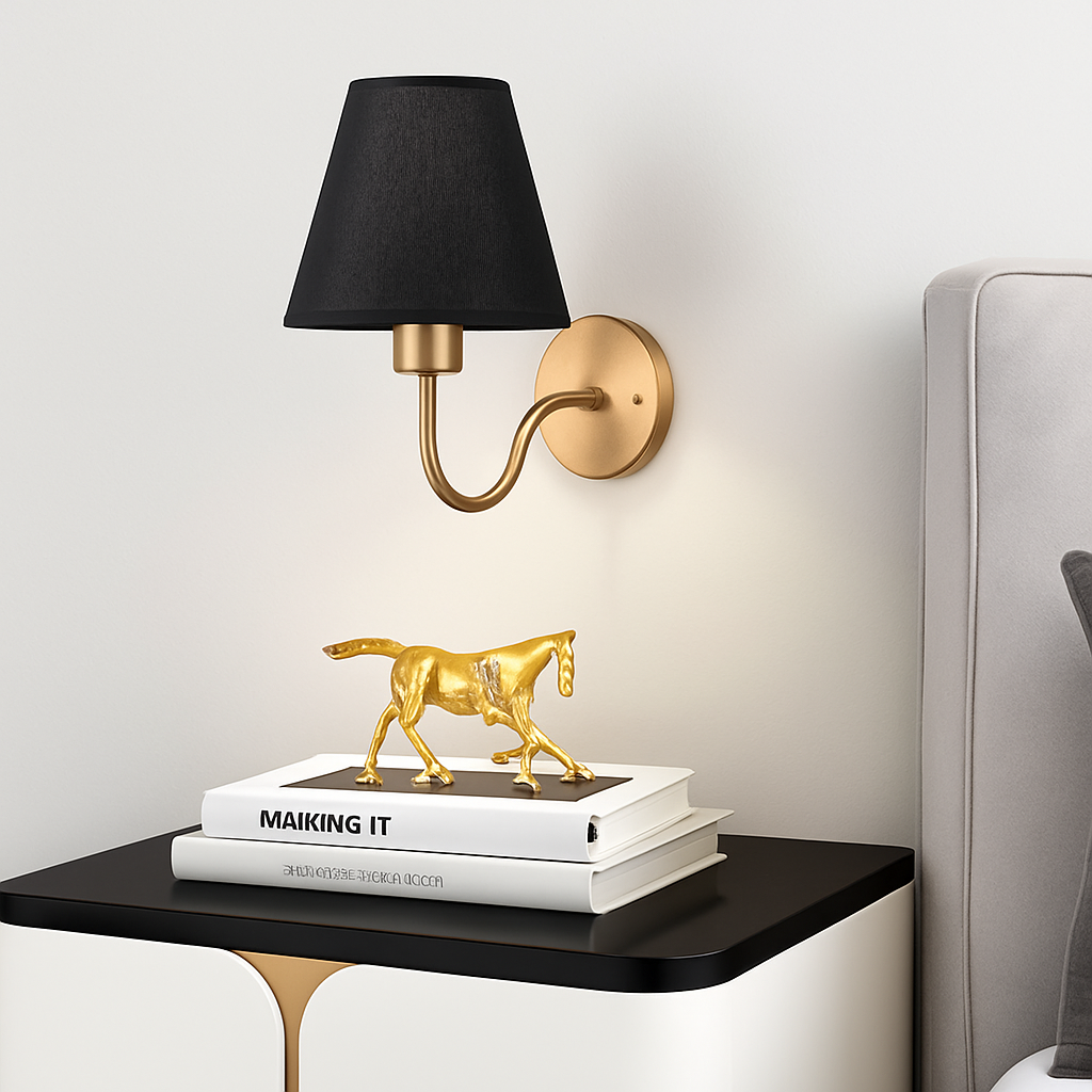 5/12W American Fabric Wall Lamp Modern Gold LED E27 Bulb Cloth Lampshade Wall Light for Hotel Bedroom Bedside Decoration Sconces