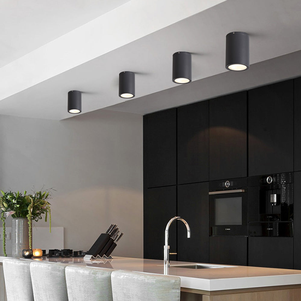Plafonnier cylindrique en métal noir et diffuseur en verre — Sciure