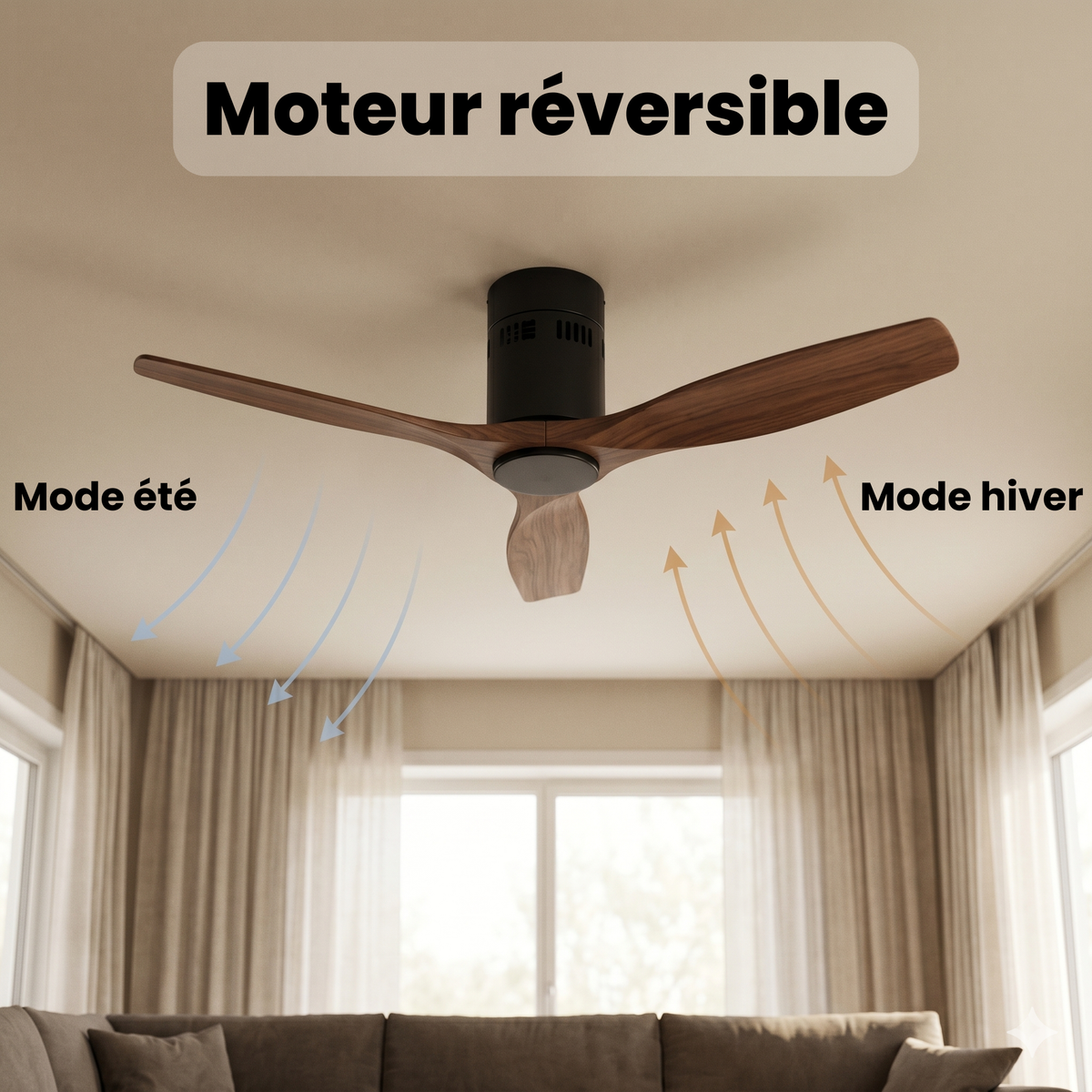 Ventilateur de plafond en bois teinté noyer, sans éclairage — Arénite