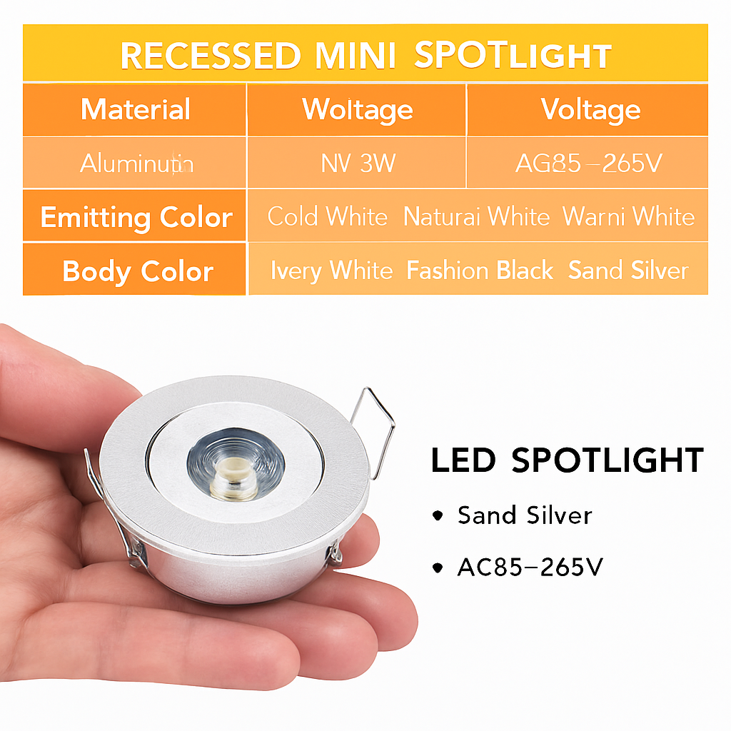 6 pièces Led Mini lumière vers le bas 3W 1W Dimmable Spot lumières encastrées AC85-265V plafonnier en aluminium 52mm
