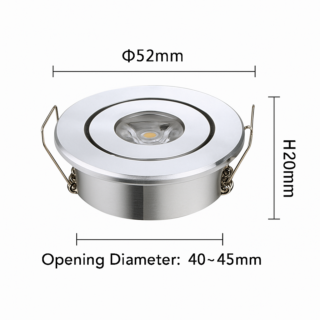 6 pièces Led Mini lumière vers le bas 3W 1W Dimmable Spot lumières encastrées AC85-265V plafonnier en aluminium 52mm