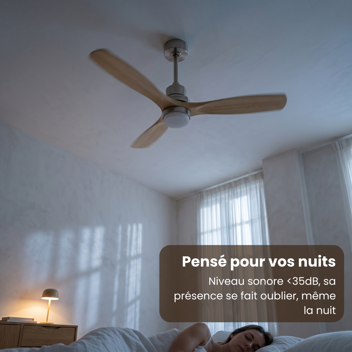 Ventilateur de plafond en bois clair et nickel brossé avec LED — Agave