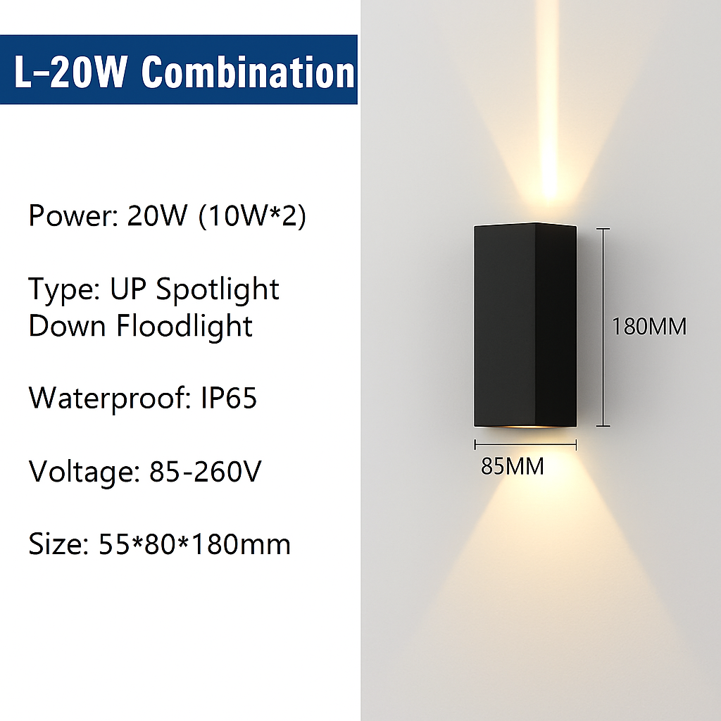 6W 10W 20W Outdoor LED Wall Lights Up and Down Narrow Beam COB Aluminium Wall Sconces Porch Light Garden Waterproof Spotlight