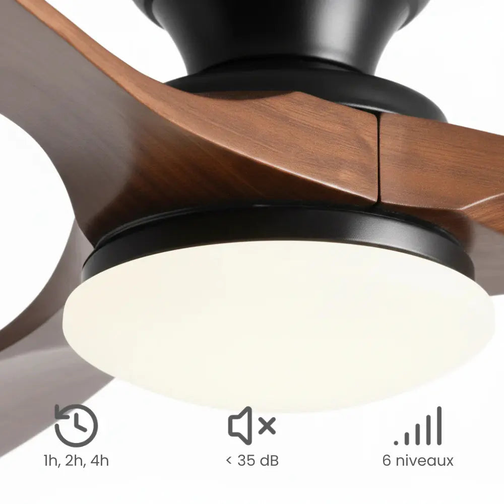 Ventilateur de plafond LED à pales en bois massif foncé — Capucine