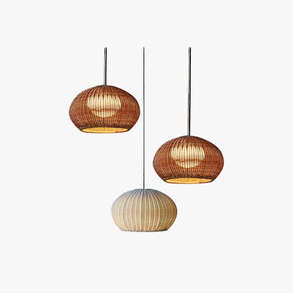 Ritta Moderne LED Suspension Café Beige Métal/Rotin Extérieur — Tamaris