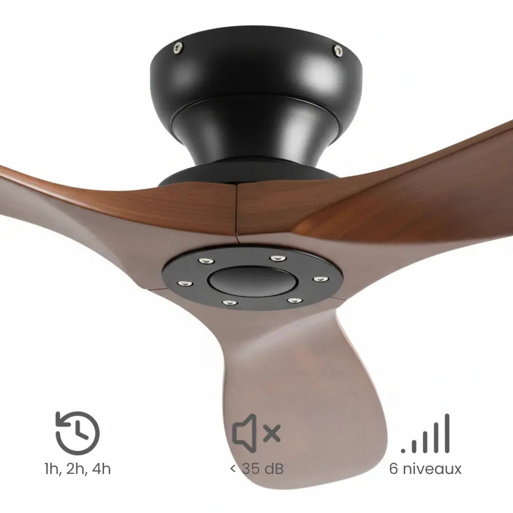 Ventilateur de plafond à trois pales en bois massif foncé — Campanule
