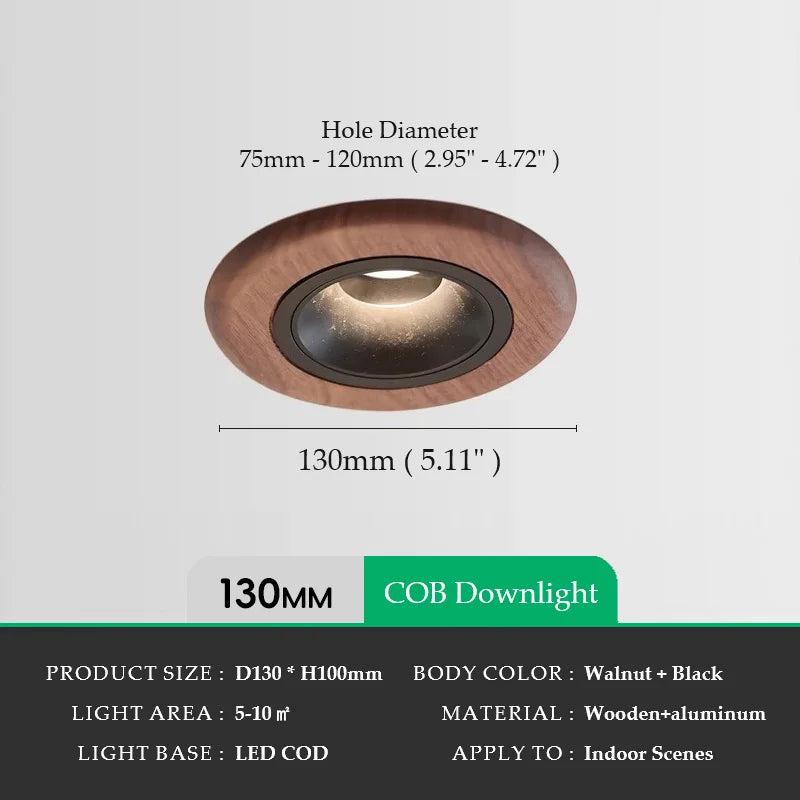 COD LED Recessed Lighting 5.11 Inch Walnut Wooden, Modern Wabi-Sabi, Wall Wash Downlight for Living Room, Bedroom, Dining, Study