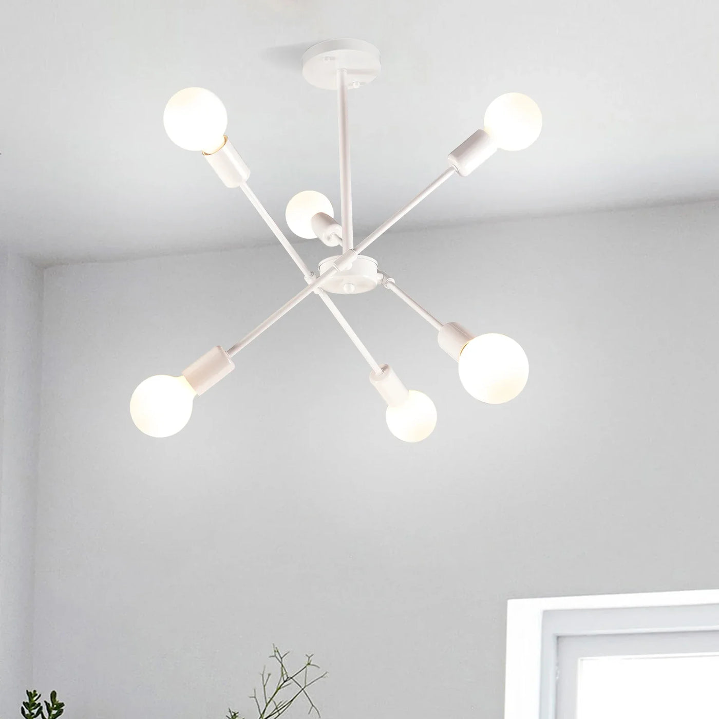 Plafonnier LED En Métal blanc à branches 6 lampes