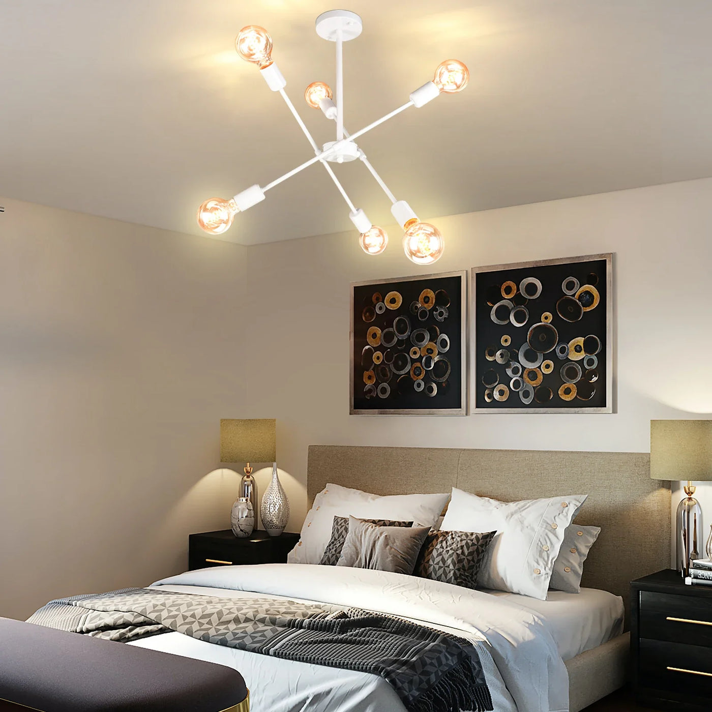 Plafonnier LED En Métal blanc à branches 6 lampes