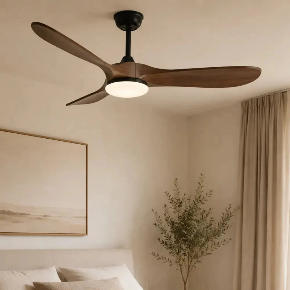 Ventilateur de Plafond Silencieux Bois Foncé et Noir LED — Clovisse