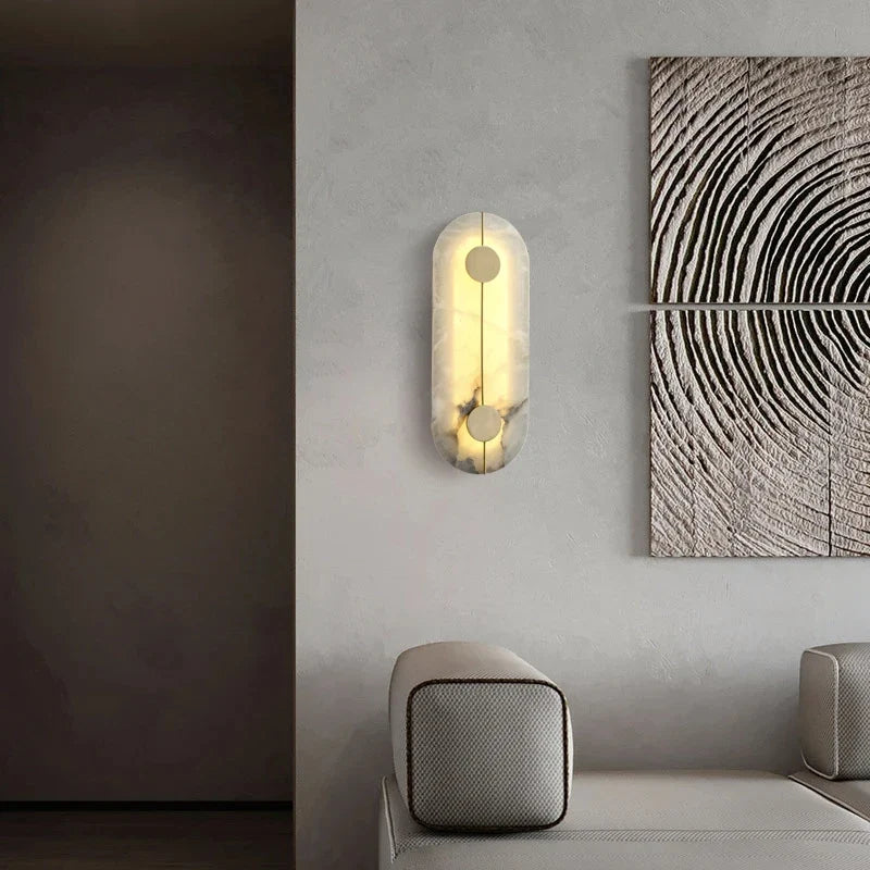 Applique murale LED ronde en marbre et cuivre doré
