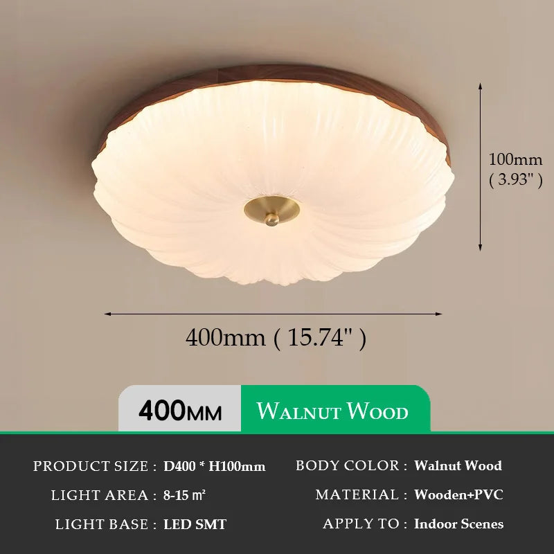Shell texture PVC Walnut Wood, Modern Wabi-Sabi Vintage Style, Ceiling Light for Living Room, Dining Room, Bedroom, Study Room