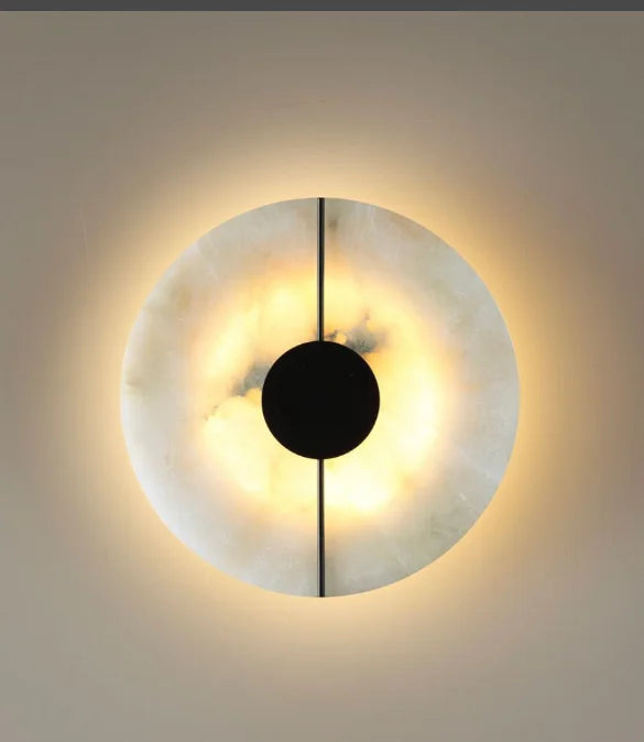 Applique murale LED ronde en marbre et cuivre doré