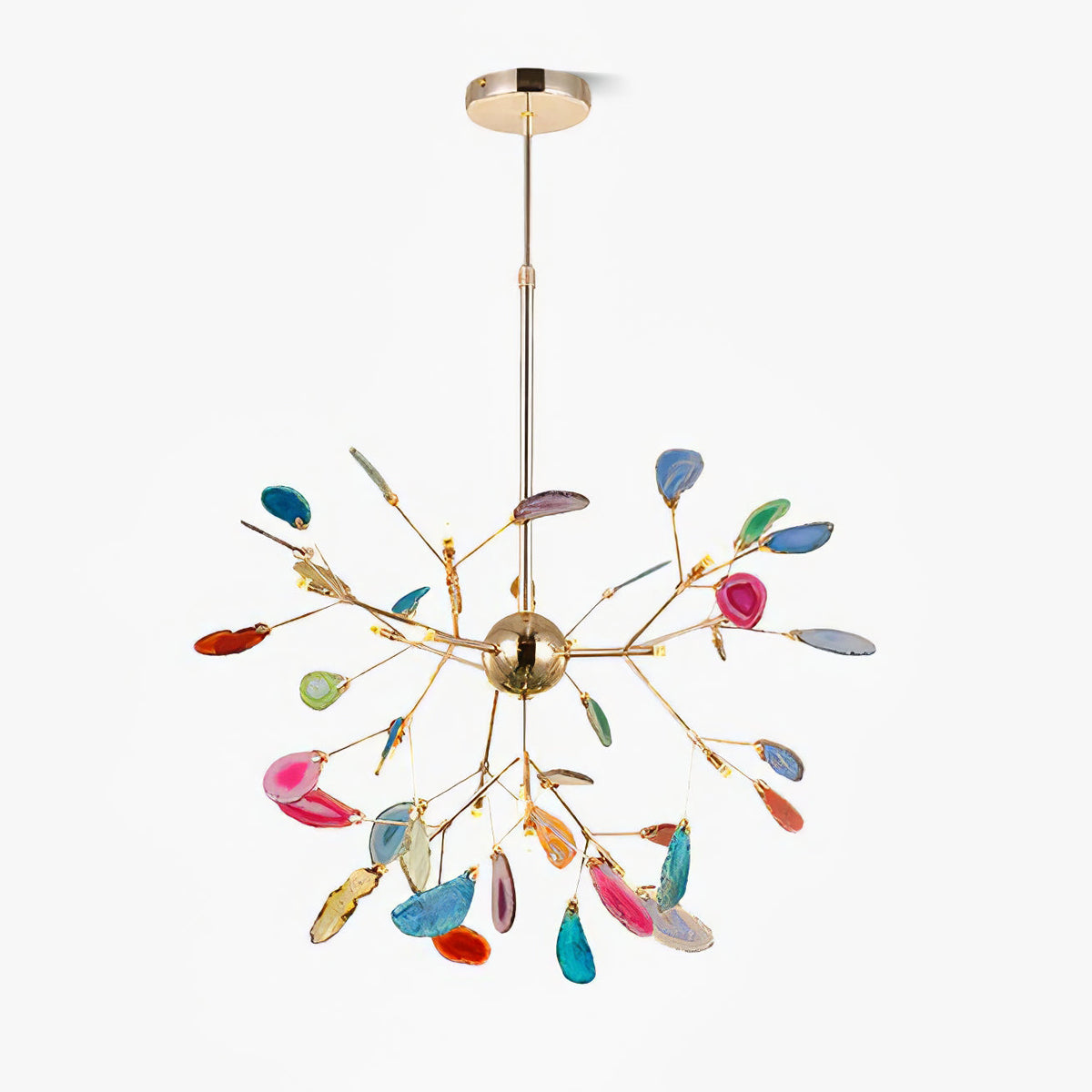 Lustre à branches dorées et éclats d’agate colorés — Flambard