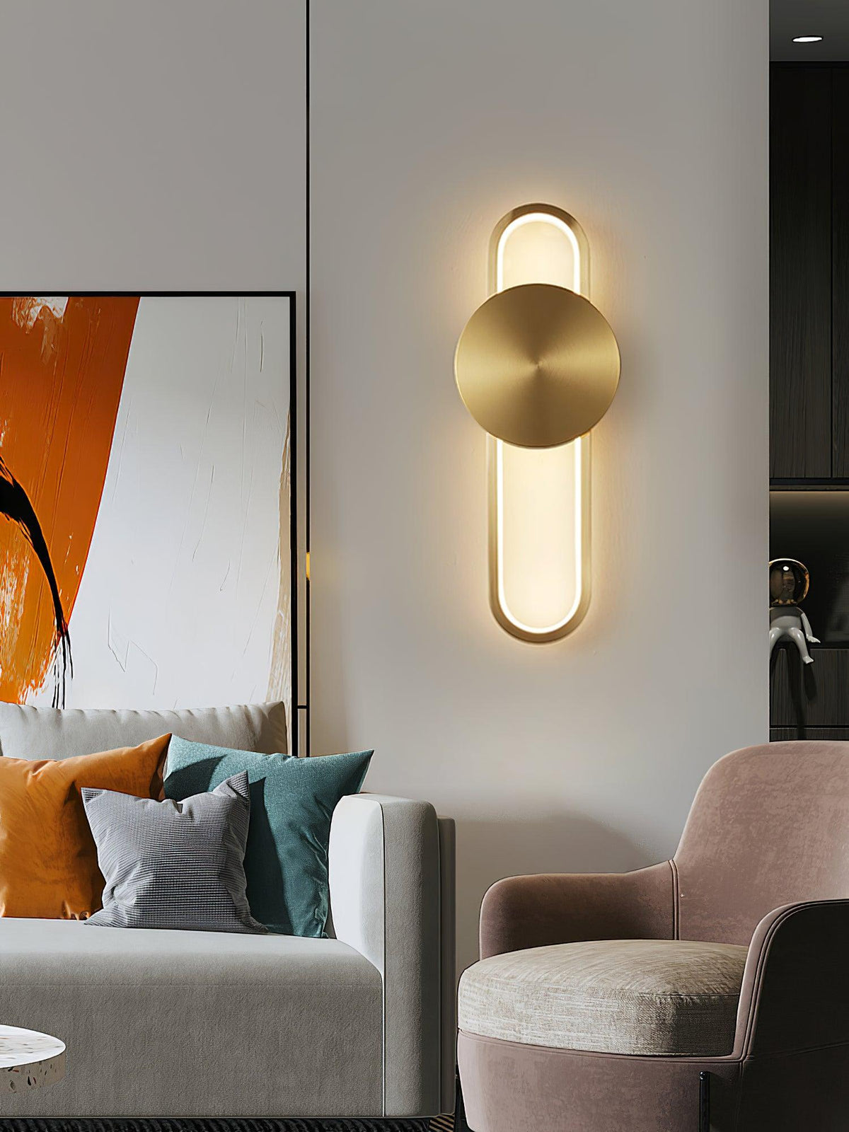 Applique murale LED anneau et disque en laiton brossé — Lambris