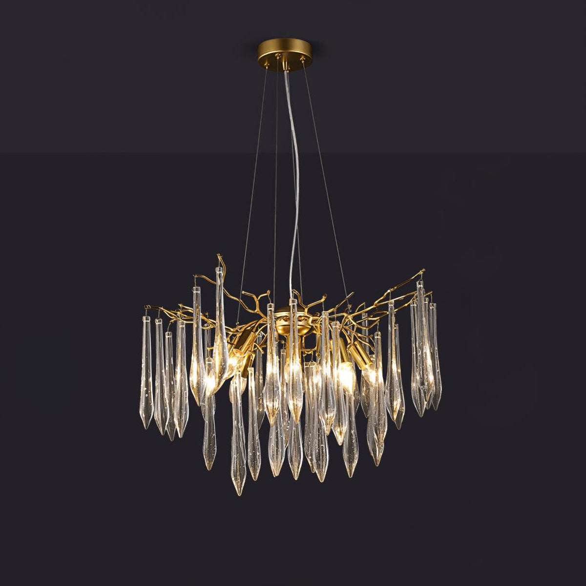 Lustre circulaire doré à tubes de verre soufflé suspendus — Mascaret