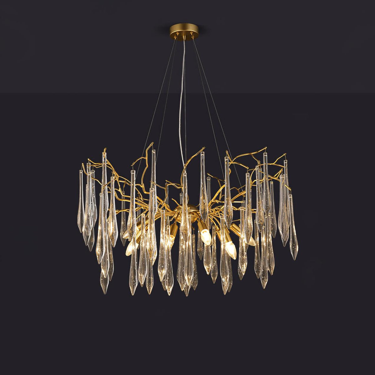 Lustre circulaire doré à tubes de verre soufflé suspendus — Mascaret
