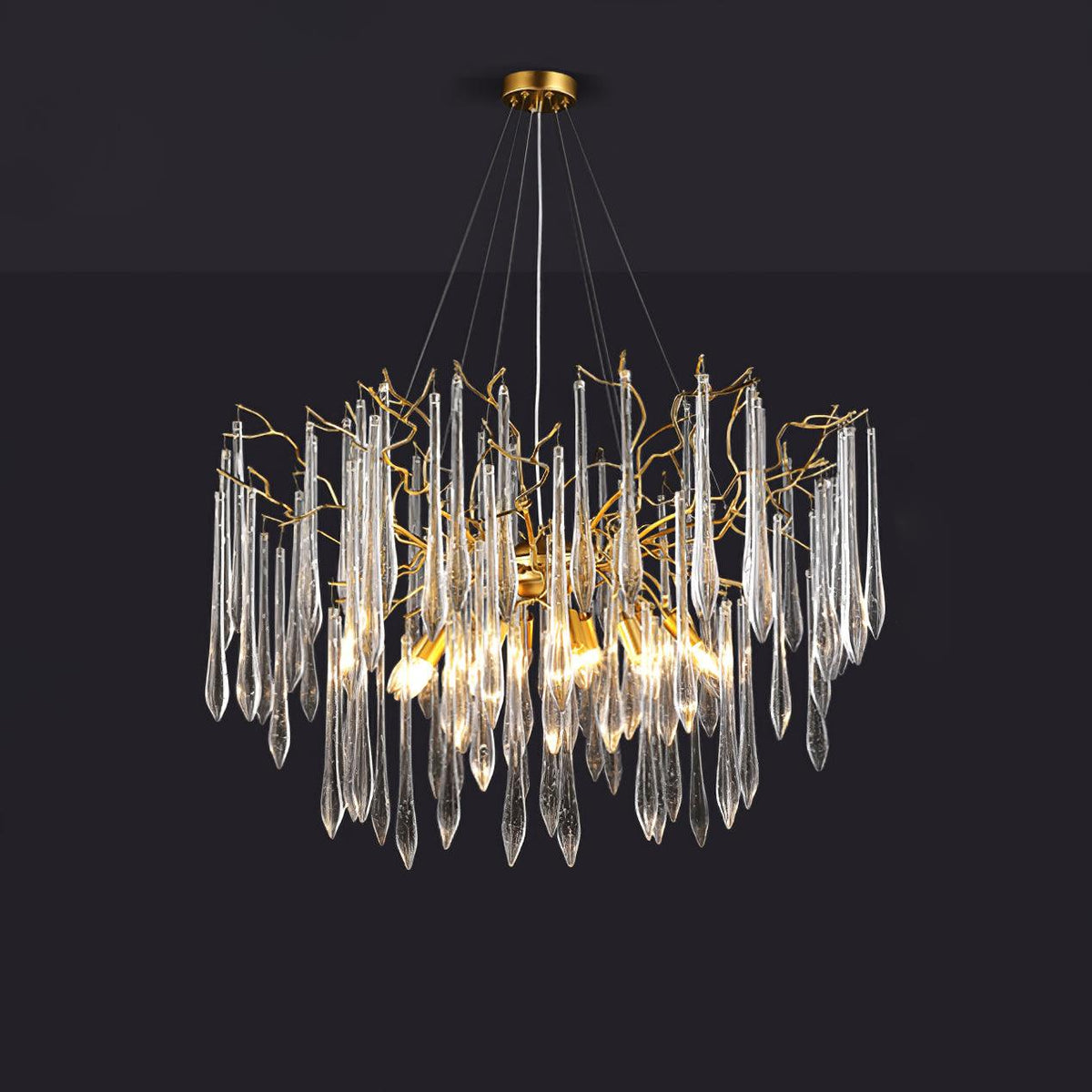 Lustre circulaire doré à tubes de verre soufflé suspendus — Mascaret