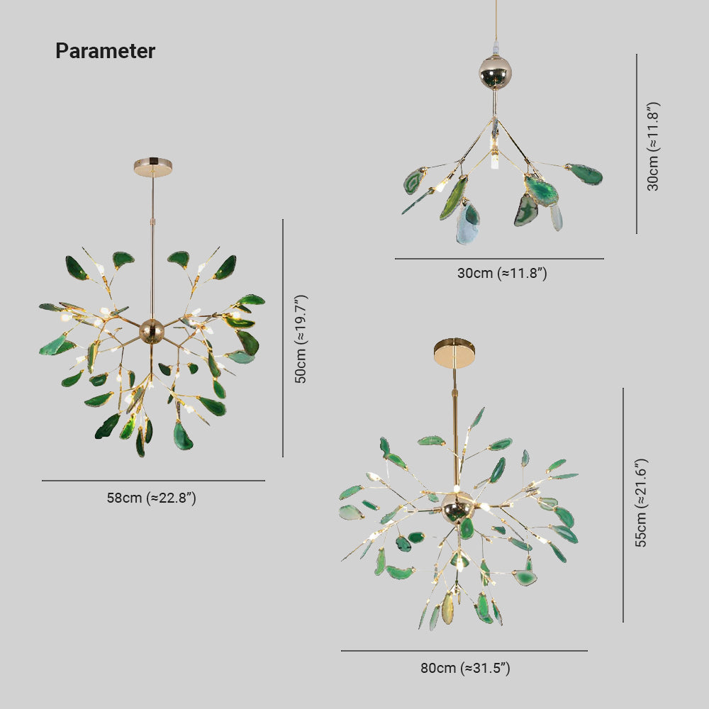 Lustre à branches dorées et éclats d’agate colorés — Flambard