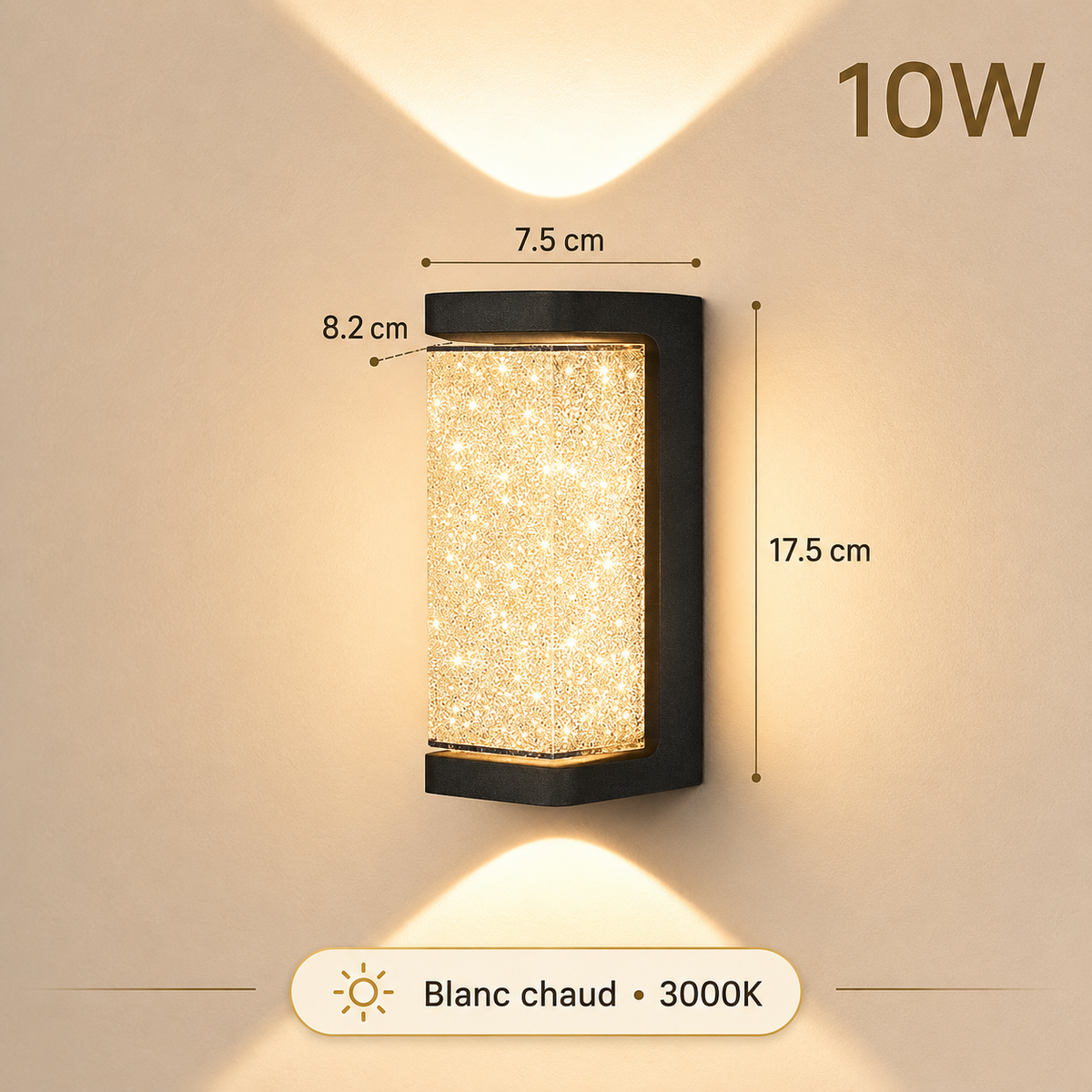 Applique murale double faisceau en métal noir et cristal — Fenaison