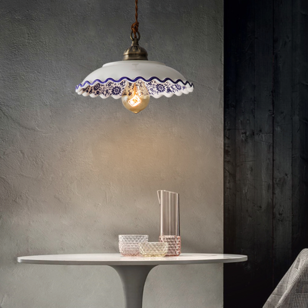 Suspension moderne LED abat-jour en céramique blanc Riya
