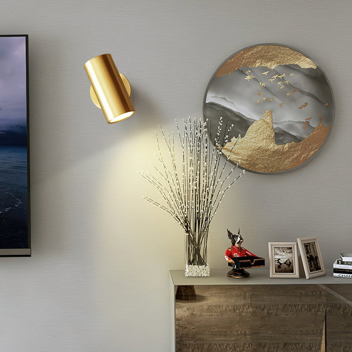 Applique murale spot cylindrique en laiton sur platine ronde — Marnière