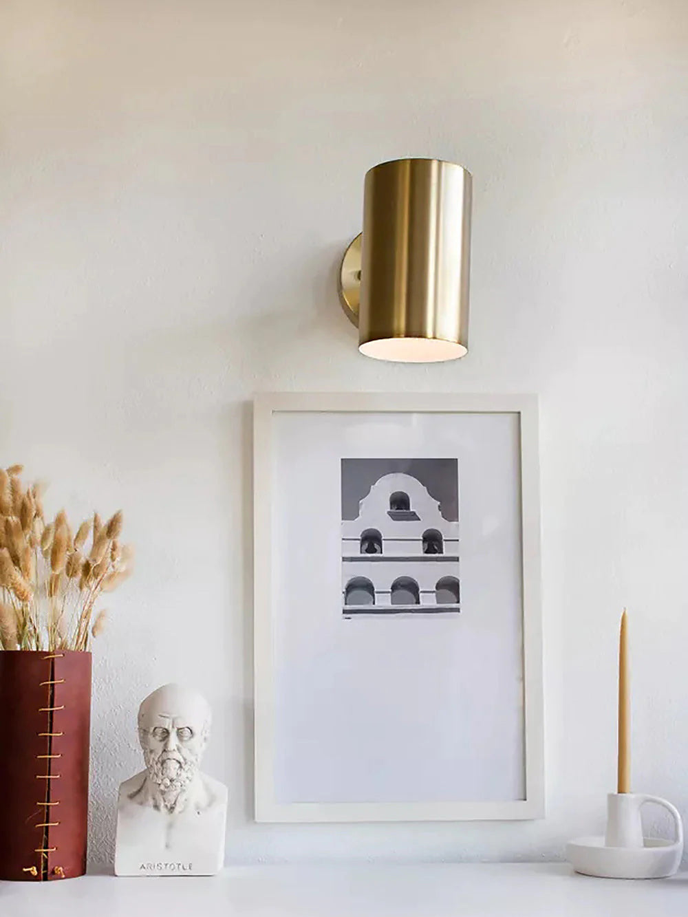Applique murale spot cylindrique en laiton sur platine ronde — Marnière