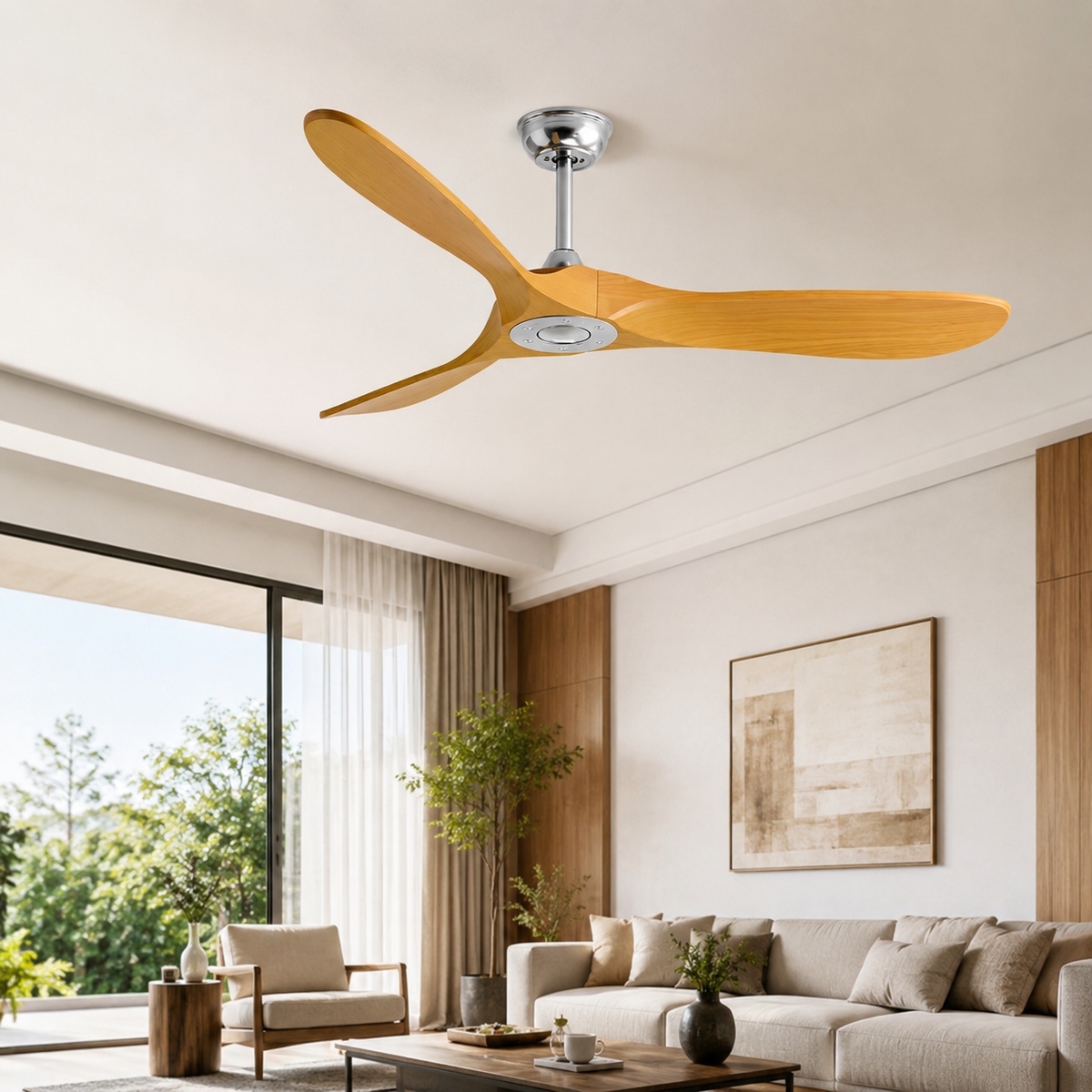 Ventilateur de plafond à trois pales d’aspect bois — Estampe
