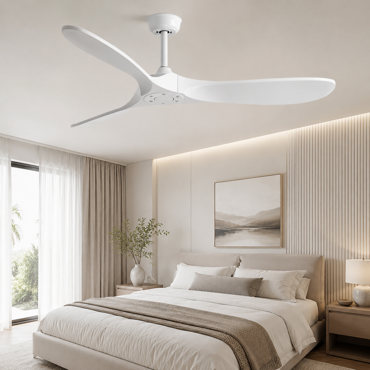 Ventilateur de plafond à trois pales d’aspect bois — Estampe