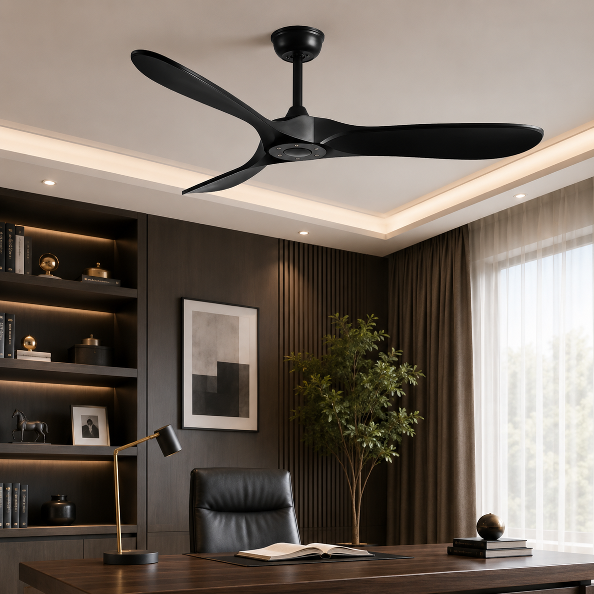 Ventilateur de plafond à trois pales d’aspect bois — Estampe