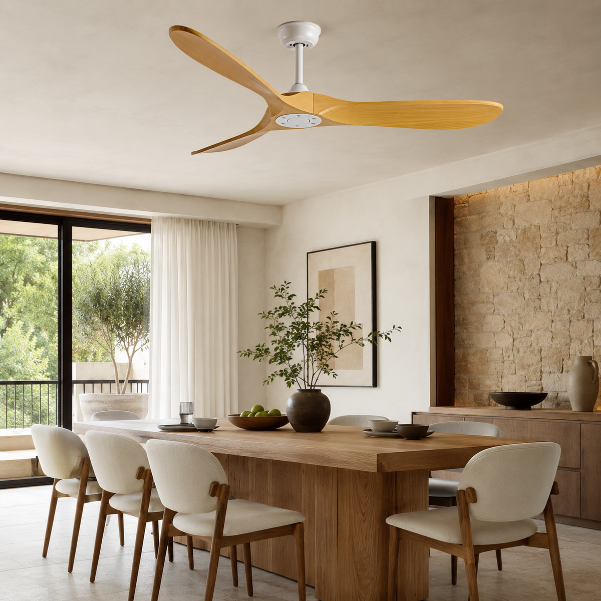 Ventilateur de plafond à trois pales d’aspect bois — Estampe